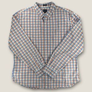 J. Crew Flex‎ Washed Slim Fit Green/Peach Check Oxford Casual Shirt Size 2XL New